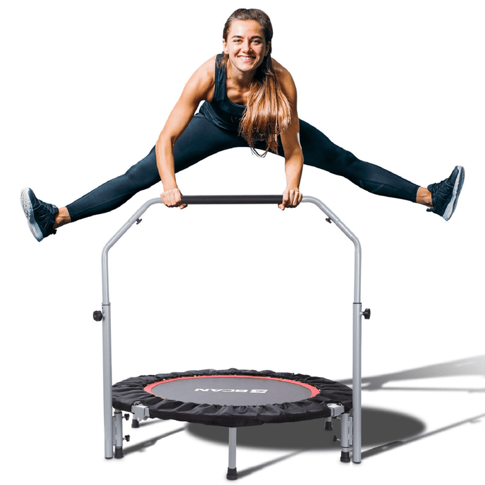BCAN 40" Foldable Mini Trampoline, Fitness Rebounder with Adjustable Foam Handle, Exercise Trampoline for Adults Indoor/Garden Workout Max Load 330lbs | outtoy.