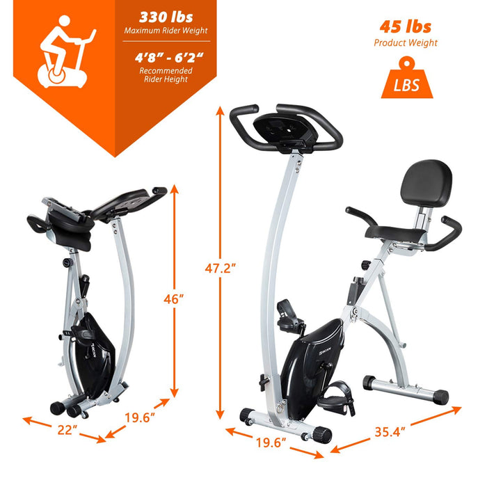 BCAN Folding Exercise Bike, Magnetic Upright Bicycle with Heart Rate, Speed, Distance, Calorie Monitor, 330LBS Support - Grey/Black 2020 Version | outtoy.