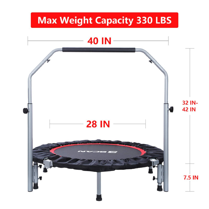 BCAN 40/48 Foldable Mini Trampoline Max Load 330lbs/440lbs, Fitness  Rebounder with Springs, Adjustable Foam Handle, Exercise Trampoline for  Adults