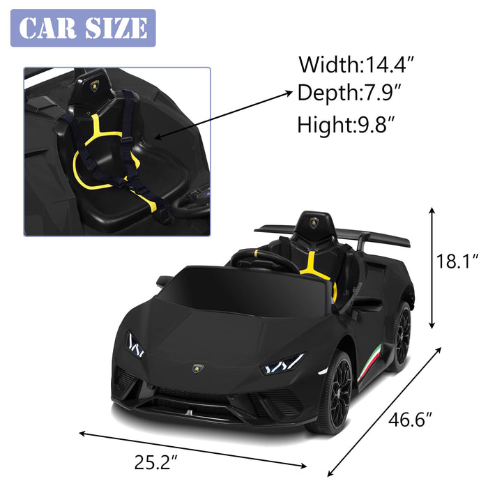 Ride on Lamborghini Car for Kids, 12 V Electric Car Vehicles Toys for Kids Toddler with Remote Control, Wheels Suspension,Music, LED Lights, Engine Sounds, Horn, Black