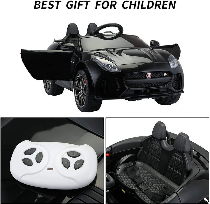 Kids Electric Ride on Car Toy Jaguar F-Type SVR Convertible Style 12V Black | outtoy.