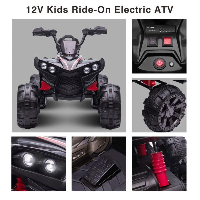 Kids ATV 4 Wheeler for Big Boys Girls,Large Electric Four Wheeler Quad Car for Kids 8-14, w/Wide Seat, Safety Belt, LED Lights, Horn, 3 Speeds, USB/ MP3, Black