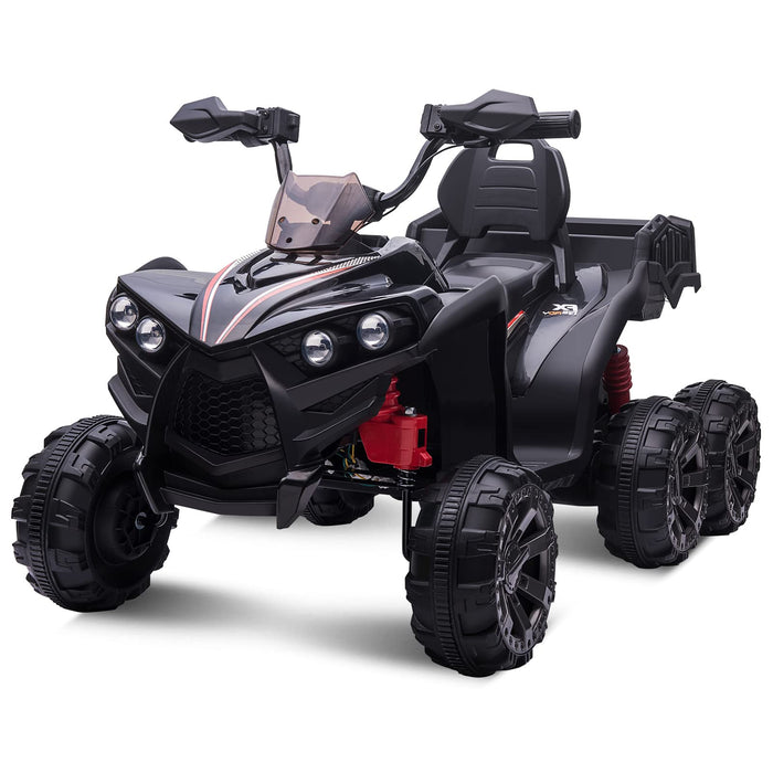 Large Kids ATV with Six Wheels, Electric Quad Car for Big Boys and Girls 8-14 Years, w/ Wide Seat,Safety Belt, LED Lights,Horn,3 Speeds, USB/ MP3,Black