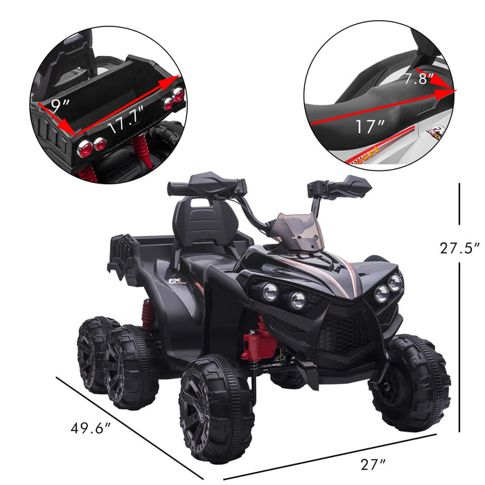 Large Kids ATV with Six Wheels, Electric Quad Car for Big Boys and Girls 8-14 Years, w/ Wide Seat,Safety Belt, LED Lights,Horn,3 Speeds, USB/ MP3,Black