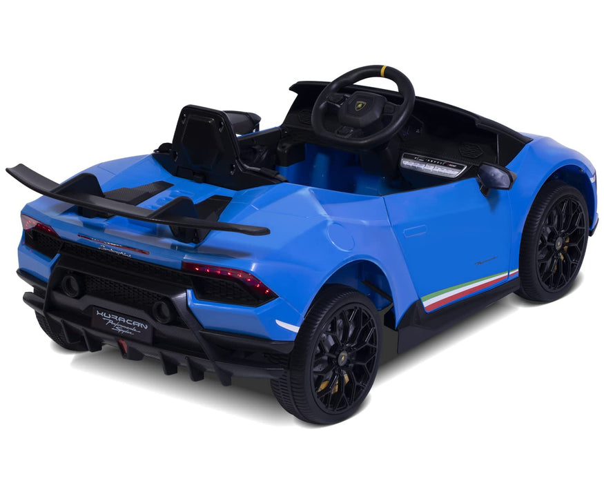 Ride on Lamborghini Car for Kids, 12 V Electric Car Vehicles Toys for Kids Toddler with Remote Control, Wheels Suspension,Music, LED Lights, Engine Sounds, Horn, Blue