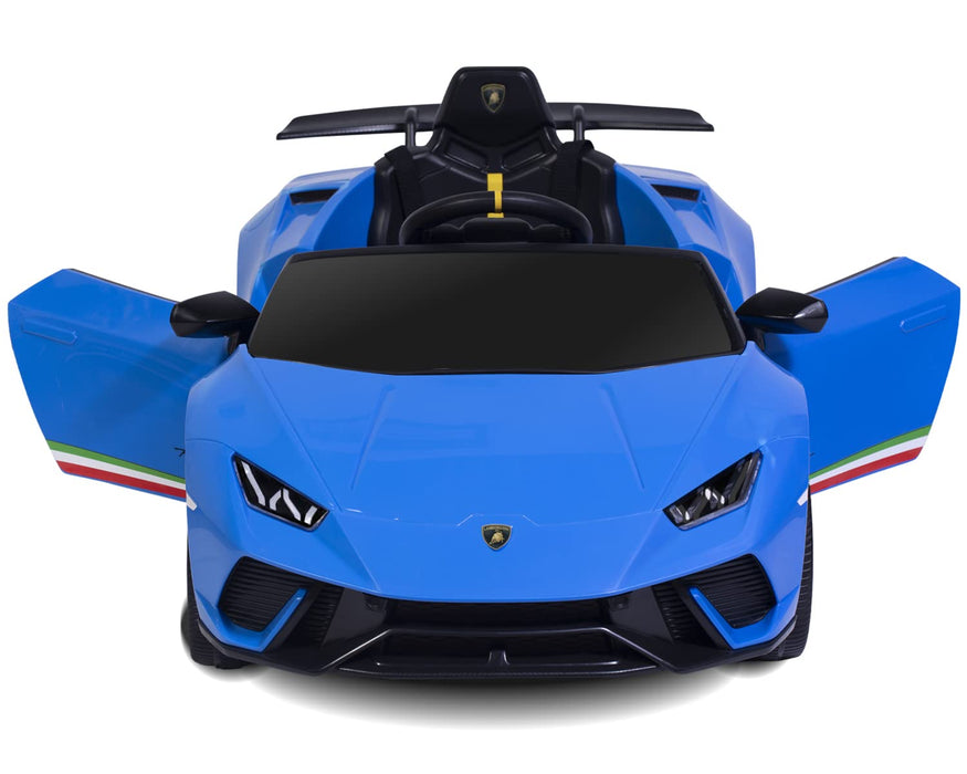 Ride on Lamborghini Car for Kids, 12 V Electric Car Vehicles Toys for Kids Toddler with Remote Control, Wheels Suspension,Music, LED Lights, Engine Sounds, Horn, Blue