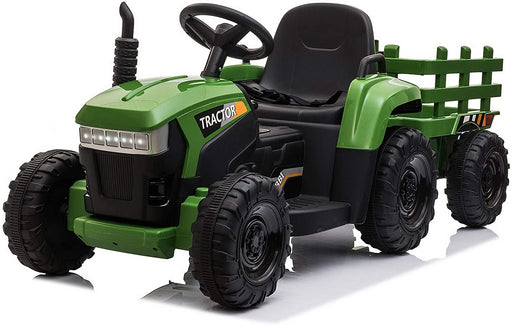 12v Battery-Powered Toy Tractor with Trailer Dark Grenn | outtoy.