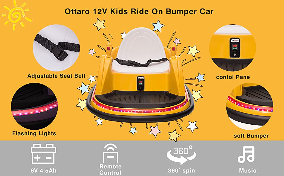 Ride on Bumper car for Kids, 6V Electric Cars Ride on Toys with Remote Control,360 Spin,Music,Yellow