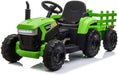 12v Battery-Powered Toy Tractor with Trailer Green | outtoy.