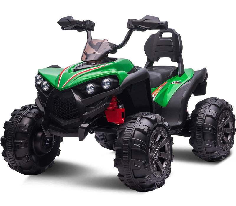 Kids ATV 4 Wheeler for Big Boys Girls,Large Electric Four Wheeler Quad Car for Kids 8-14, w/Wide Seat, Safety Belt, LED Lights, Horn, 3 Speeds, USB/ MP3, Green