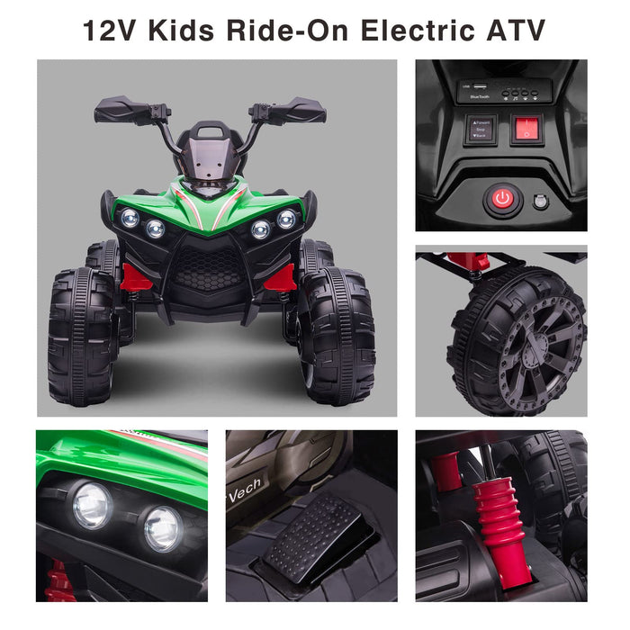 Kids ATV 4 Wheeler for Big Boys Girls,Large Electric Four Wheeler Quad Car for Kids 8-14, w/Wide Seat, Safety Belt, LED Lights, Horn, 3 Speeds, USB/ MP3, Green