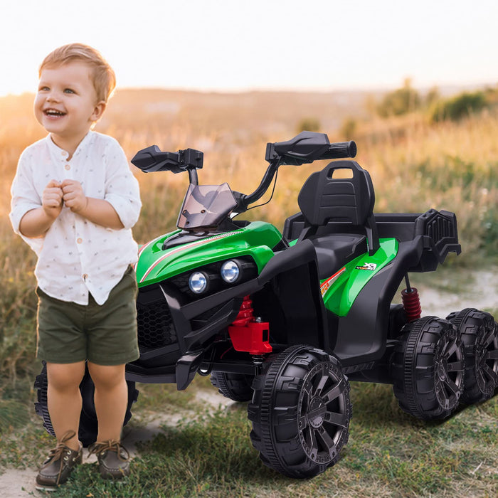 Large Kids ATV with Six Wheels, Electric Quad Car for Big Boys and Girls 8-14 Years, w/ Wide Seat,Safety Belt, LED Lights,Horn,3 Speeds, USB/ MP3,Green