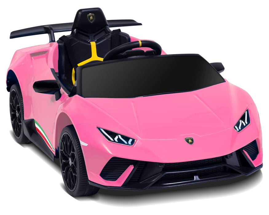 Ride on Lamborghini Car for Kids, 12 V Electric Car Vehicles Toys for Kids Toddler with Remote Control, Wheels Suspension,Music, LED Lights, Engine Sounds, Horn, Pink