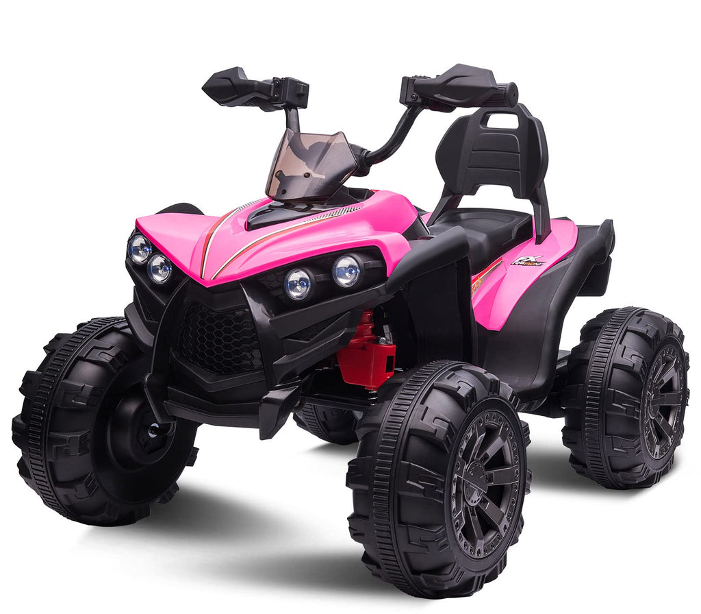 Kids ATV 4 Wheeler for Big Boys Girls Large Electric Four Wheeler Quad Car for Kids 8 14 w Wide Seat Safety Belt LED Lights Horn 3 Speeds USB MP3 Pink