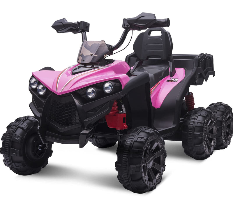 Large Kids ATV with Six Wheels, Electric Quad Car for Big Boys and Girls 8-14 Years, w/ Wide Seat,Safety Belt, LED Lights,Horn,3 Speeds, USB/ MP3,Pink