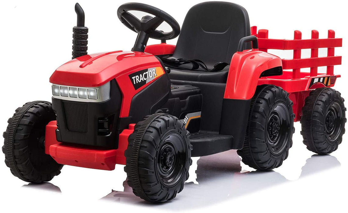 12v Battery-Powered Toy Tractor with Trailer Red | outtoy.