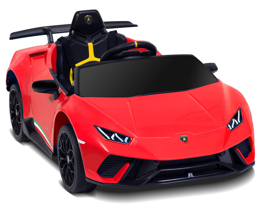 Ride on Lamborghini Car for Kids, 12 V Electric Car Vehicles Toys for Kids Toddler with Remote Control, Wheels Suspension,Music, LED Lights, Engine Sounds, Horn, Red