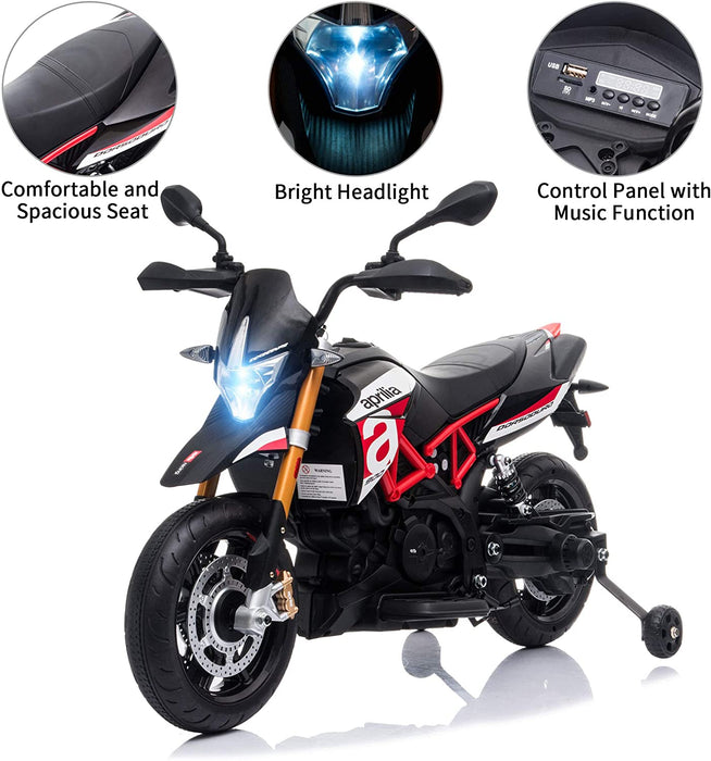 12V Kids Ride-On Motorcycle Aprilia Licensed Battery Powered Dirt Bikes Red | outtoy.