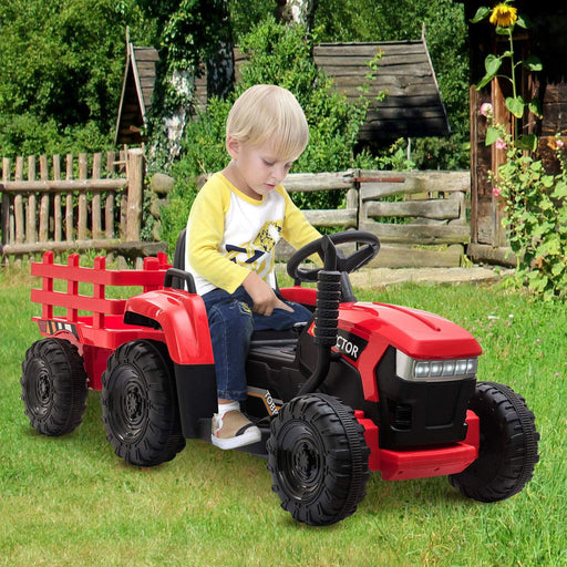 12v Battery-Powered Toy Tractor with Trailer Red | outtoy.