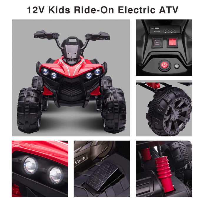 Kids ATV 4 Wheeler for Big Boys Girls,Large Electric Four Wheeler Quad Car for Kids 8-14, w/Wide Seat, Safety Belt, LED Lights, Horn, 3 Speeds, USB/ MP3, Red