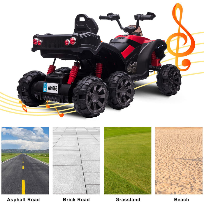 Large Kids ATV with Six Wheels, Electric Quad Car for Big Boys and Girls 8-14 Years, w/ Wide Seat,Safety Belt, LED Lights,Horn,3 Speeds, USB/ MP3,Red