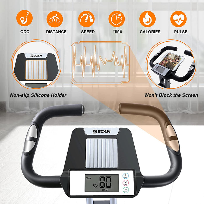 BCAN Folding Exercise Bike-Stationary Bike Foldable with Magnetic Resistance,Pulse Monitor and Comfortable Seat | outtoy.