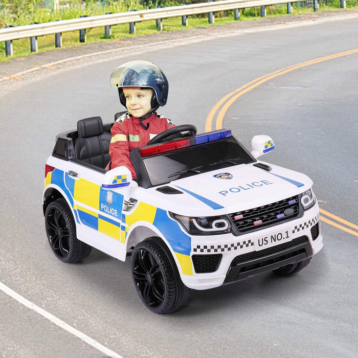 Outtoy 12V Kid Ride on Police Cop Car Battery Powered Electric Truck White | outtoy.