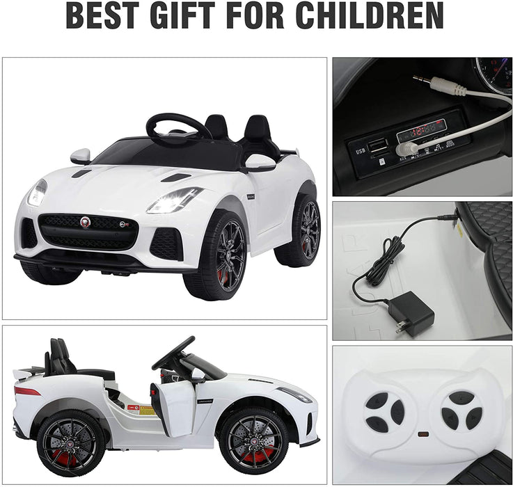 Kids Electric Ride on Car Toy Jaguar F-Type SVR Convertible Style 12V White | outtoy.